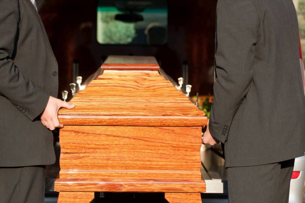 coffin bearers moving casket during chinese funeral service